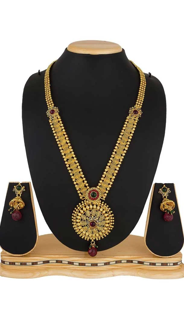 Golden Color Kundan Imitation Jewellery Necklace Set - 392947343