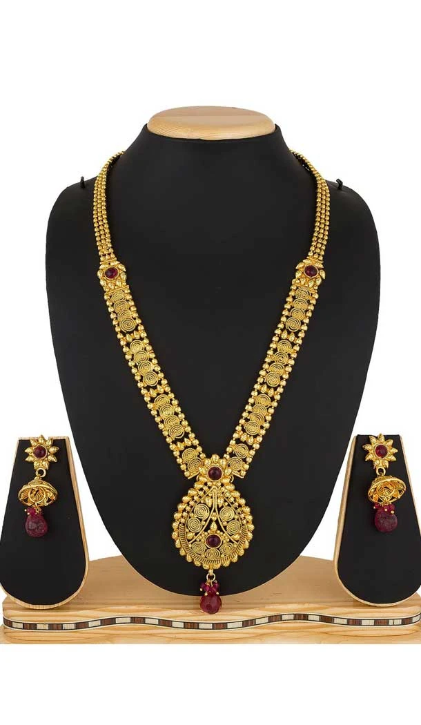 Golden Color Kundan Imitation Jewellery Necklace Set - 392947344