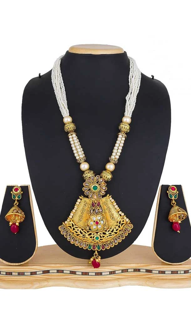 Multi Color Kundan Imitation Pendant Jewellery Necklace Set - 392947347