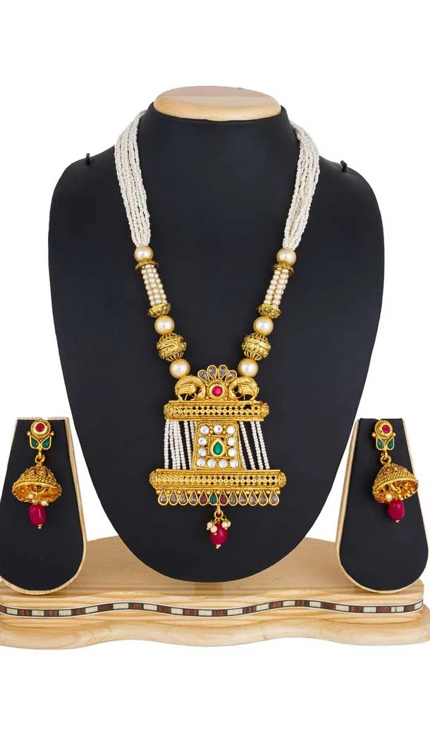 Multi Color Kundan Imitation Pendant Jewellery Necklace Set - 392947348