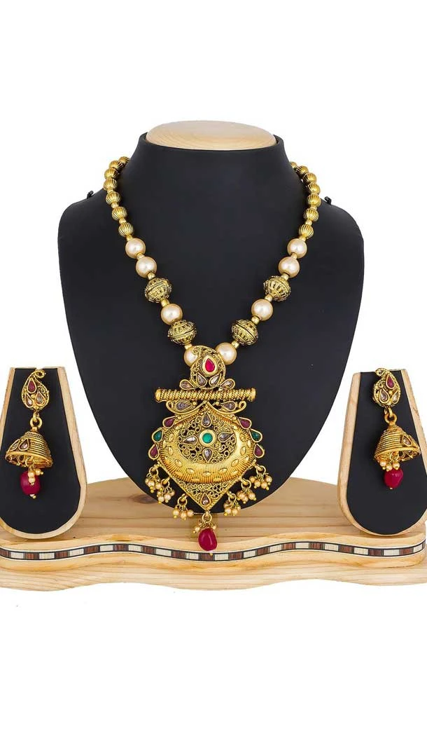 Multi Color Kundan Imitation Pendant Jewellery Necklace Set - 392947351