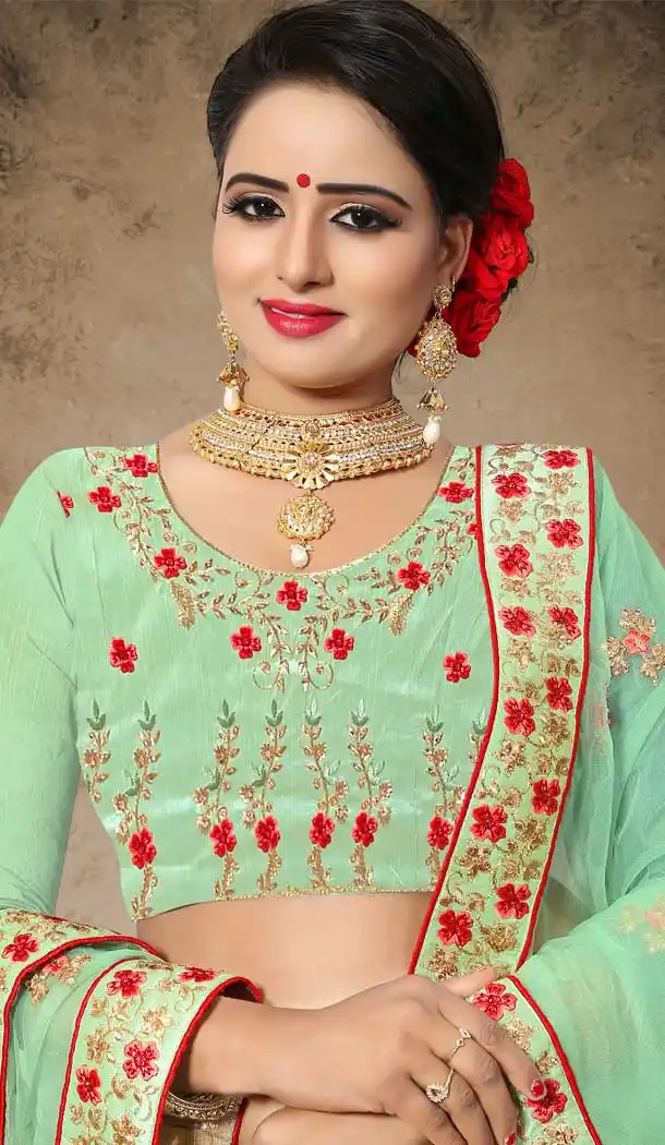 Green Color Mulberry Silk Designer Mehendi and Sangeet Lehenga - 2812501