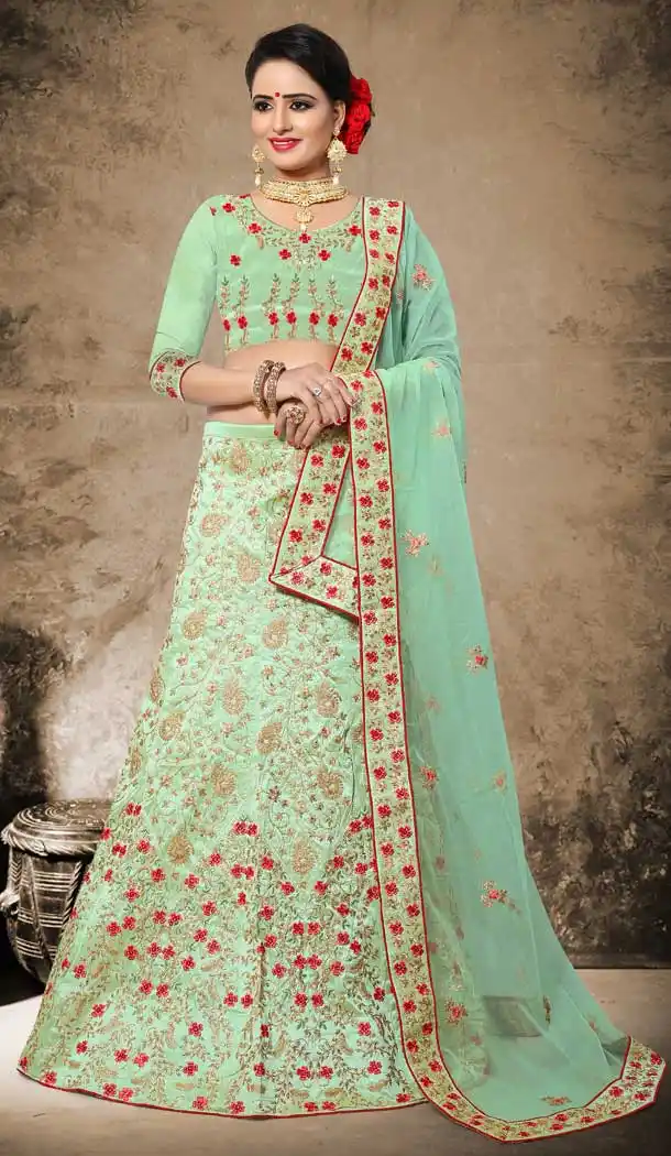 Green Color Mulberry Silk Designer Mehendi and Sangeet Lehenga - 2812501