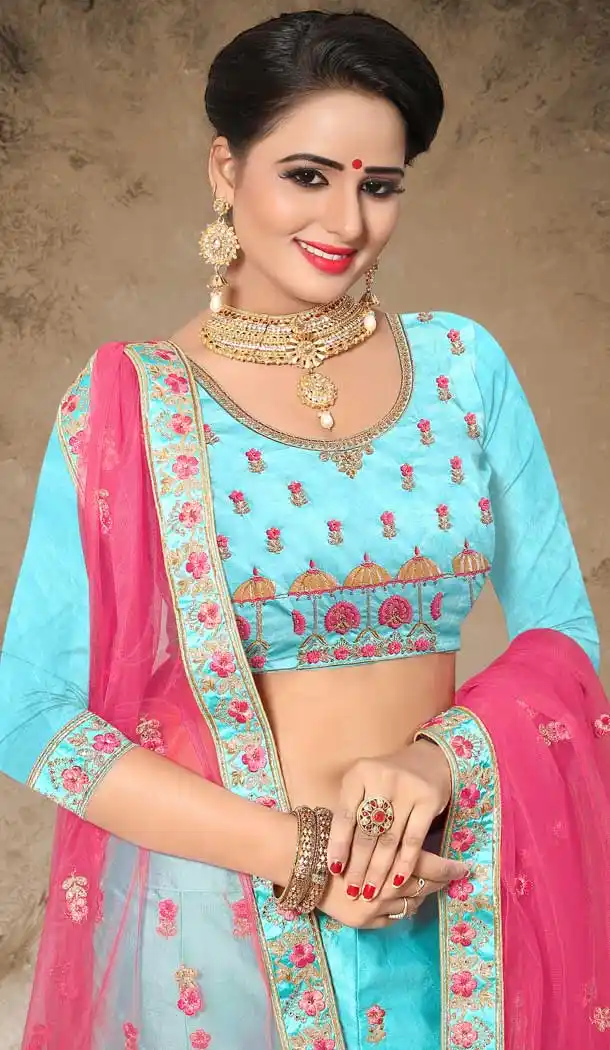 Blue Color Velvet Satin Designer Mehendi and Sangeet Lehenga - 2812502