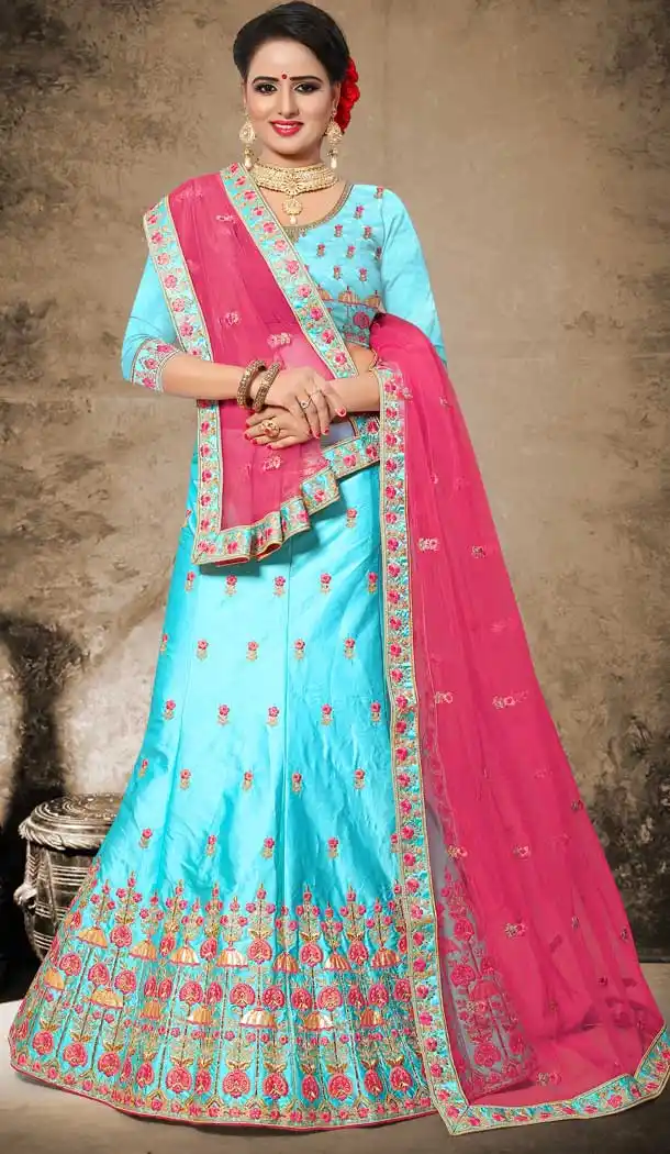 Blue Color Velvet Satin Designer Mehendi and Sangeet Lehenga - 2812502