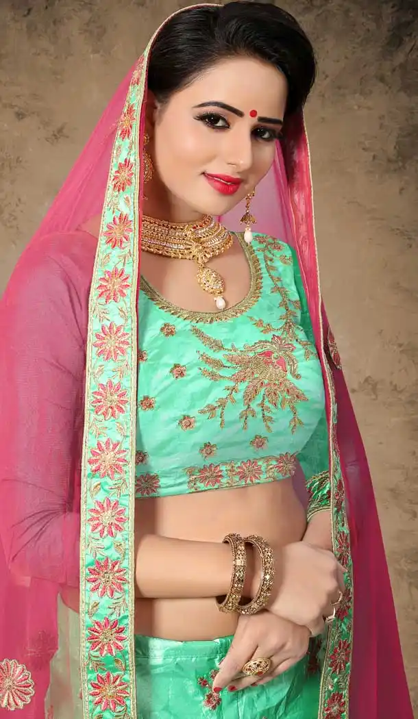 Green Color Velvet Satin Designer Mehendi and Sangeet Lehenga - 2812504