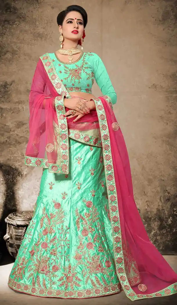 Green Color Velvet Satin Designer Mehendi and Sangeet Lehenga - 2812504
