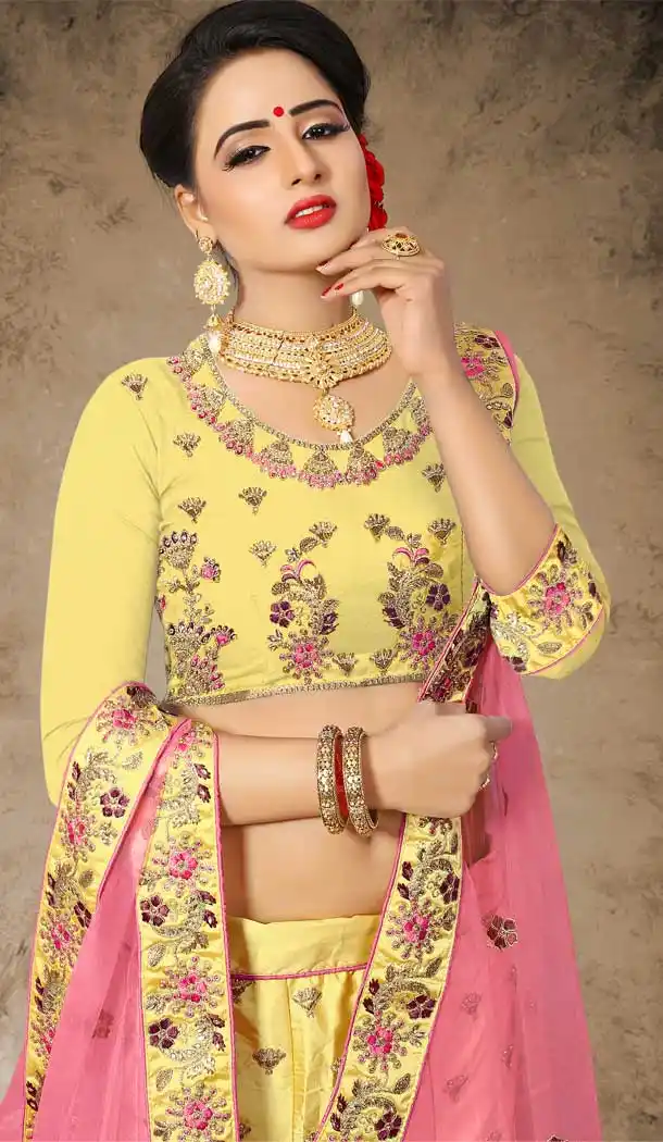 Yellow Color Velvet Satin Designer Mehendi and Sangeet Lehenga - 2812505