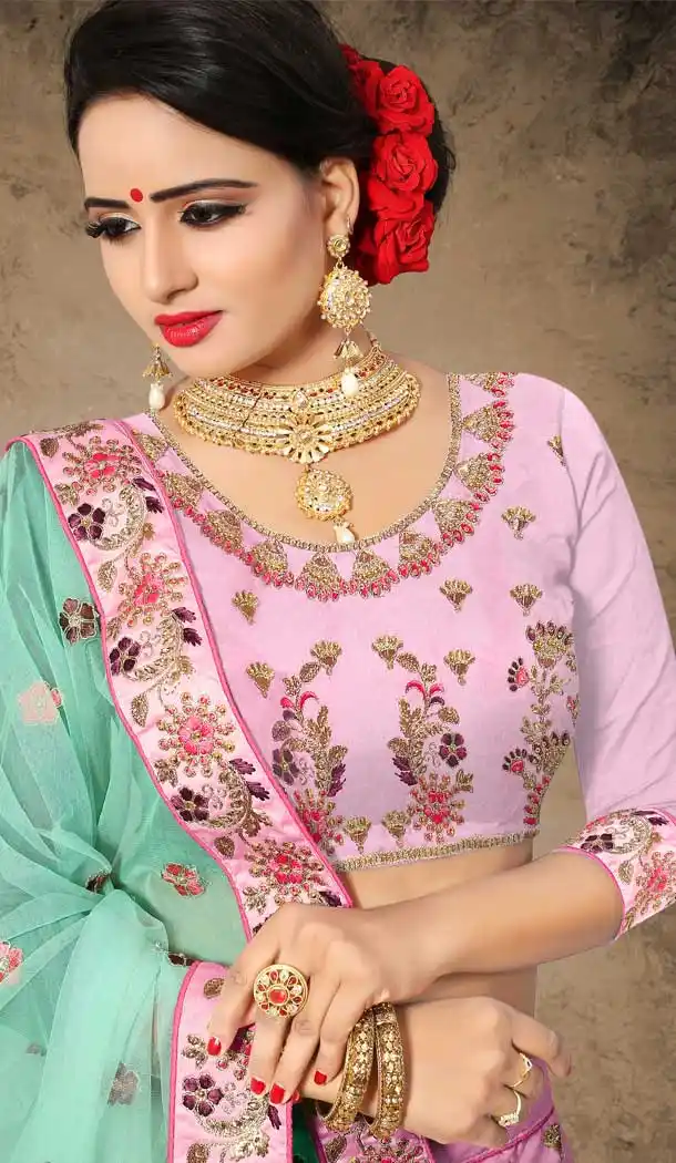 Pink Color Velvet Satin Designer Mehendi and Sangeet Lehenga - 2812507