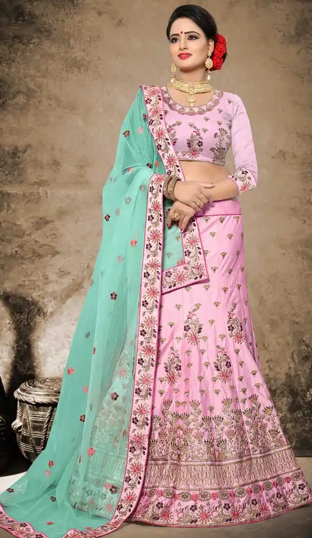Pink Color Velvet Satin Designer Mehendi and Sangeet Lehenga - 2812507
