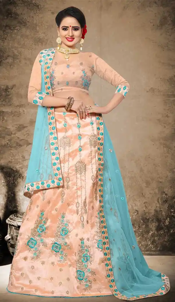 Chiku Color Mulberry Silk Designer Mehendi and Sangeet Lehenga - 2812509