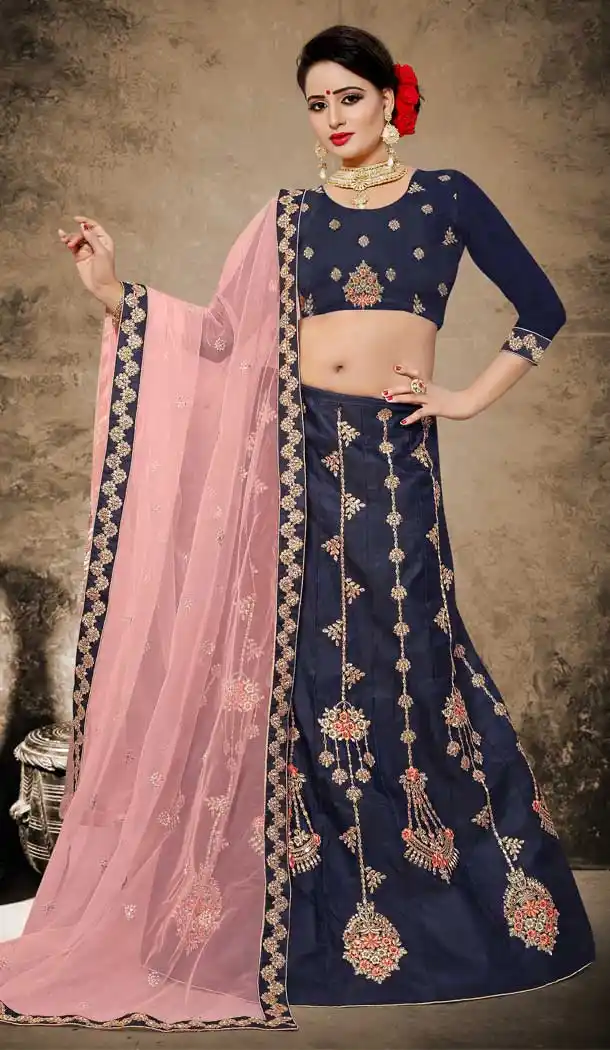 Blue Color Velvet Satin Designer Mehendi and Sangeet Lehenga - 2812512