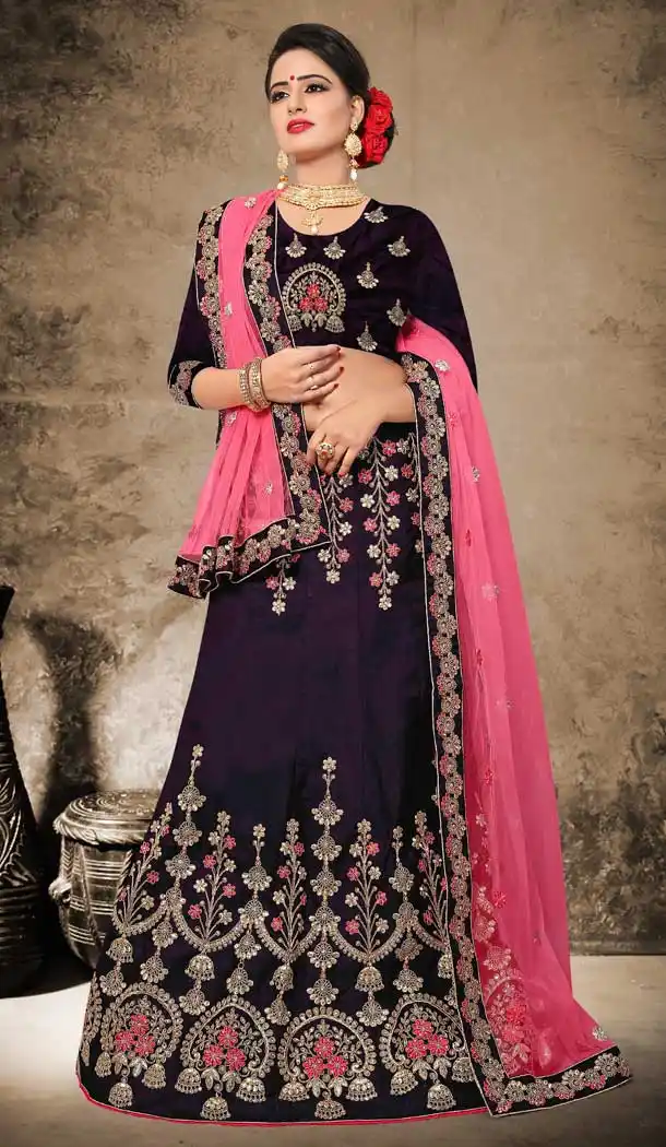 Blue Color Velvet Satin Designer Mehendi and Sangeet Lehenga - 2812513