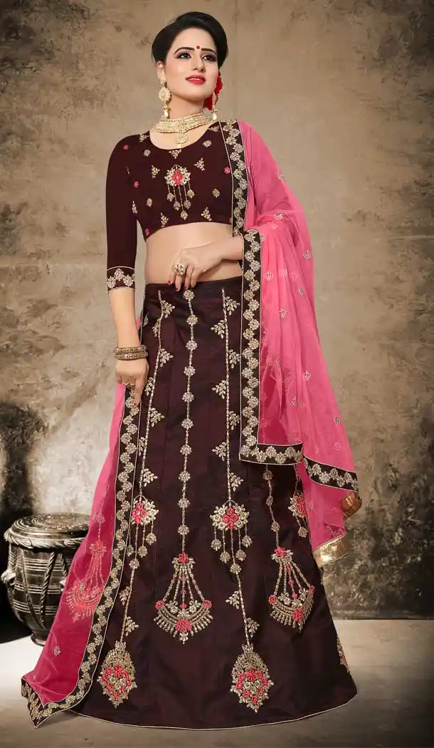 Brown Color Velvet Satin Designer Mehendi and Sangeet Lehenga - 2812514