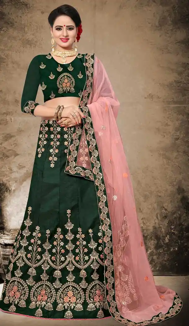 Green Color Velvet Satin Designer Mehendi and Sangeet Lehenga - 2812515