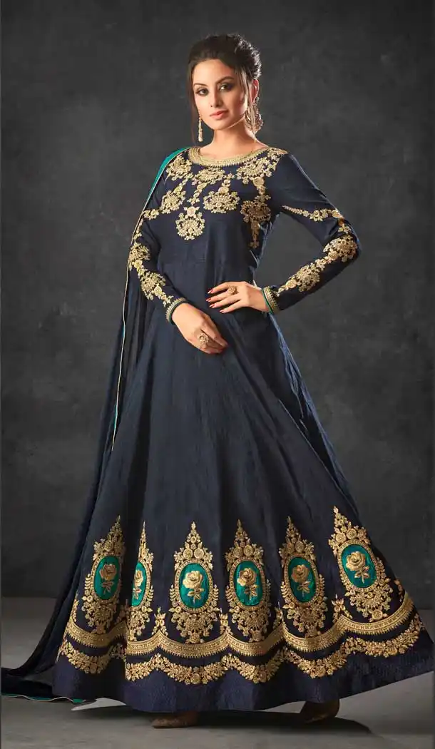 Navy Blue Color Art Silk Indo Western Designer Lehenga Suit - 58677974