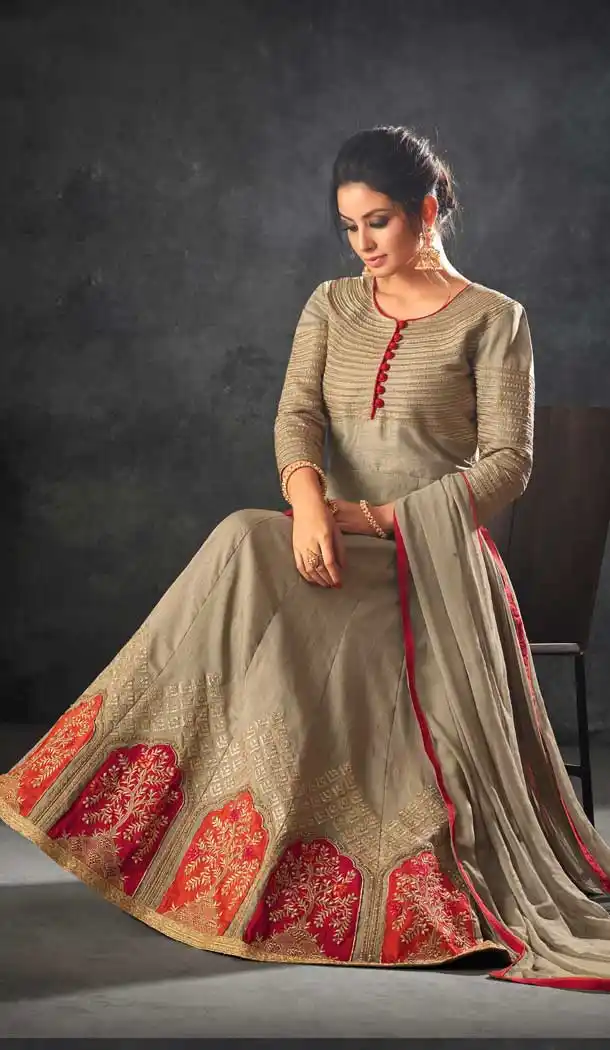 Grey Color Art Silk Indo Western Designer Lehenga Suit - 58677976