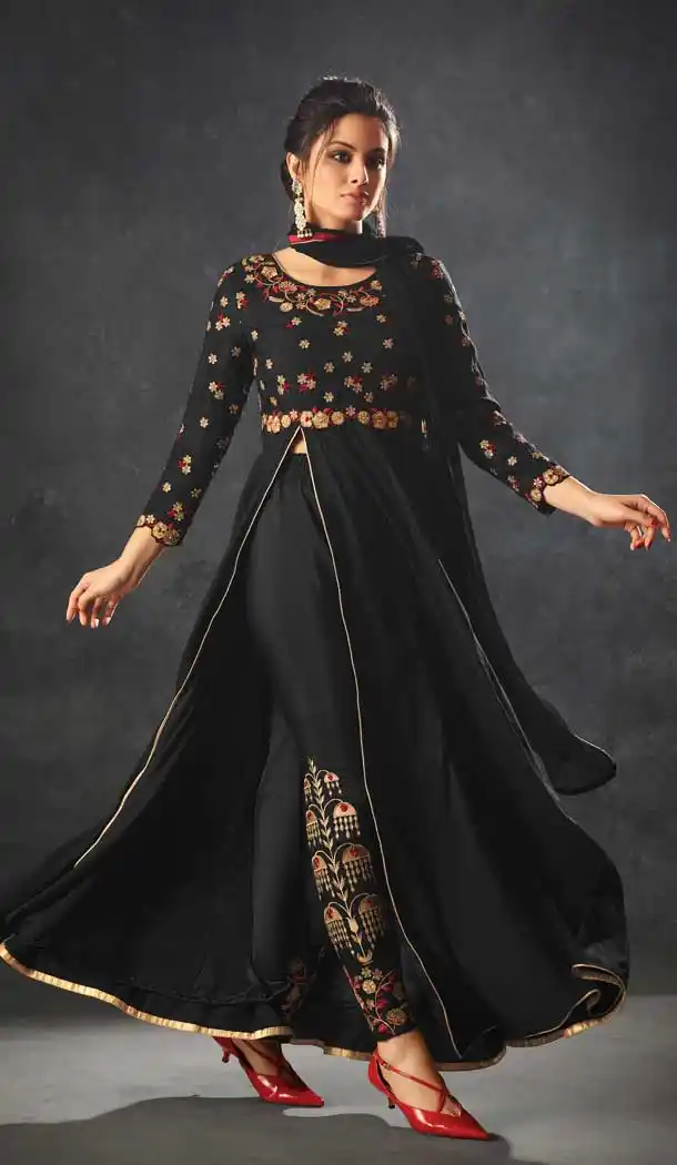 Black Color Art Silk Indo Western Designer Lehenga Suit - 58677977
