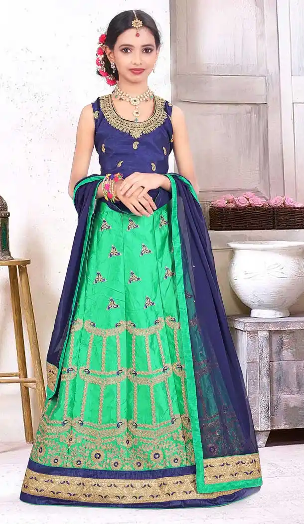 Light Green Color Japan Silk Designer Kids Girl Lehenga Choli - 392847313