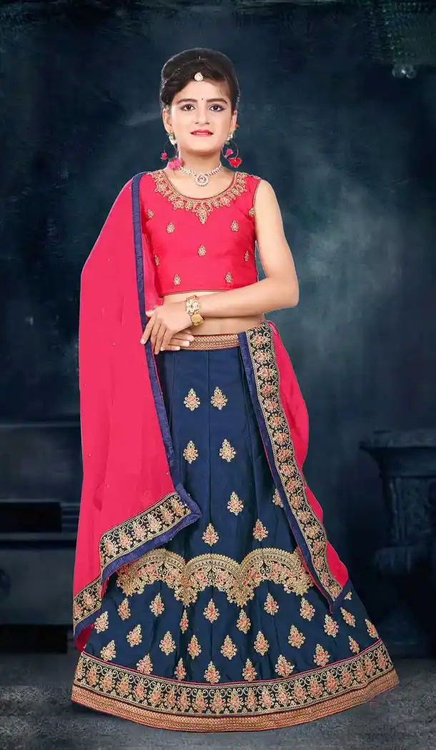 Teal Green Color Japan Silk Designer Kids Girl Lehenga Choli - 392847314