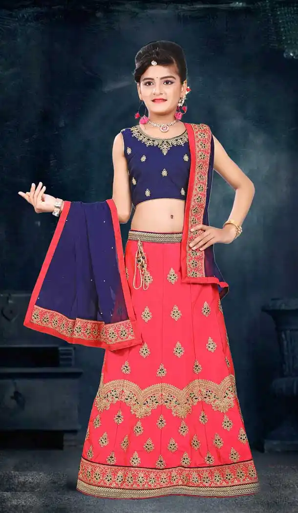 Pink Color Japan Silk Designer Kids Girl Lehenga Choli - 392847316