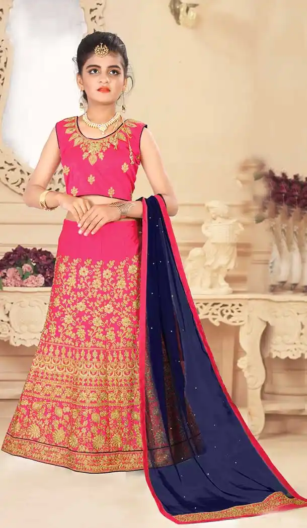 Japan Silk Pink Color Designer Girls Readymade Lehenga Choli - 393247372