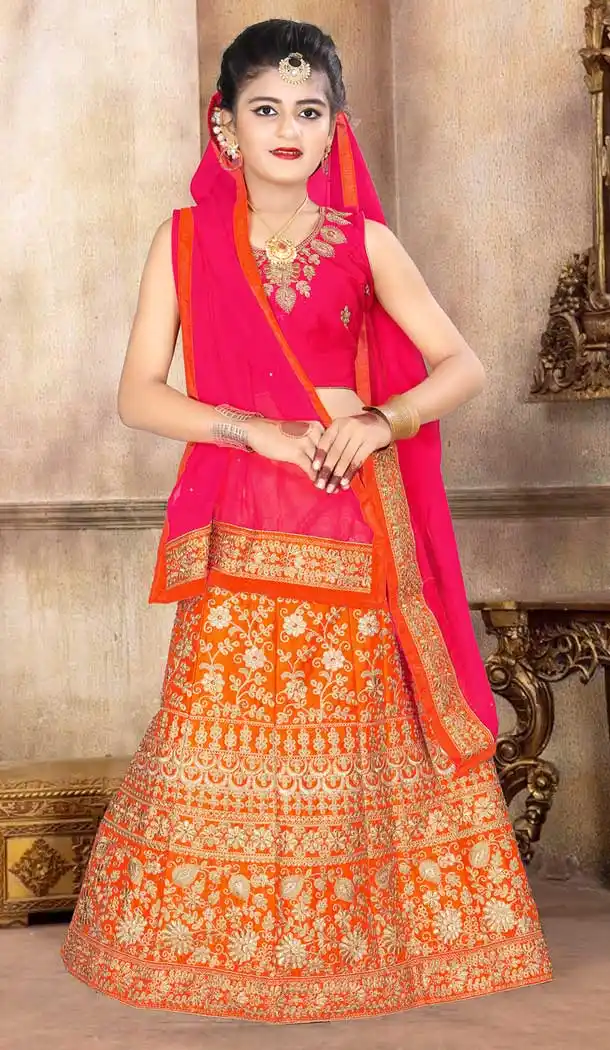Japan Silk Pink Color Designer Girls Readymade Lehenga Choli - 393247374