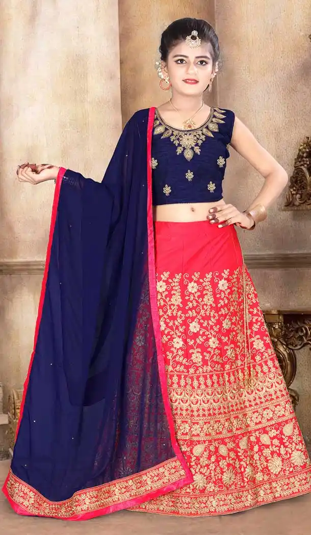 Japan Silk Blue Color Designer Girls Readymade Lehenga Choli - 393247375