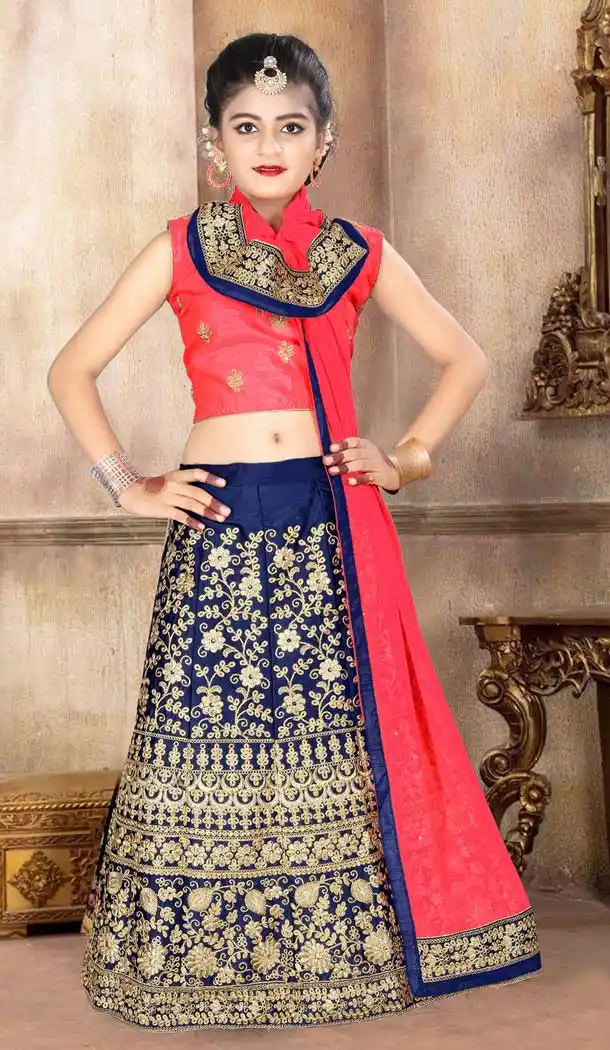 Japan Silk Pink Color Designer Girls Readymade Lehenga Choli - 393247377