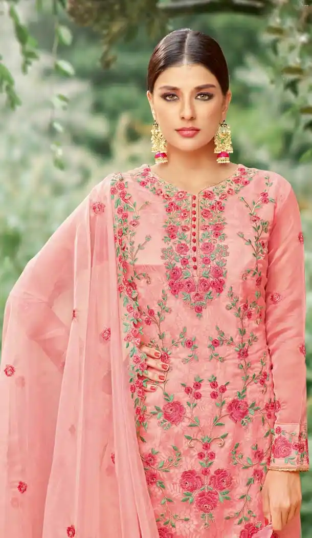 Rose Pink Color Tissue with Inner Rasel Net Pakistani Dresses - 396647823