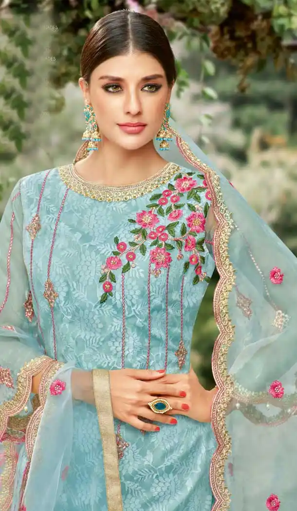 Light Blue Color Tissue with Inner Rasel Net Pakistani Dresses - 396647824