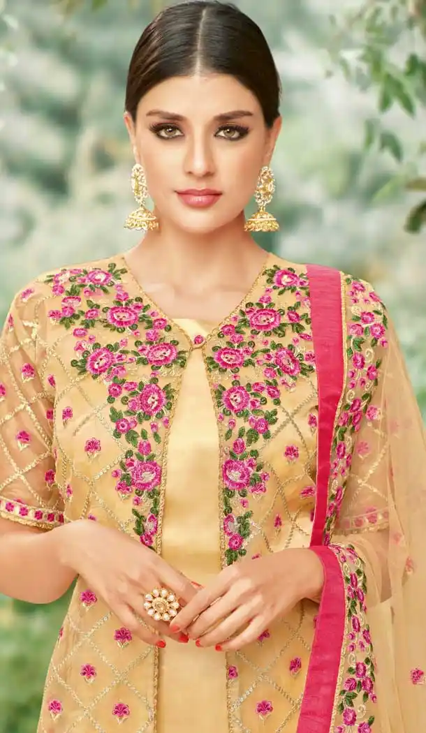 Beige Color Tissue with Inner Rasel Net Pakistani Dresses - 396647825