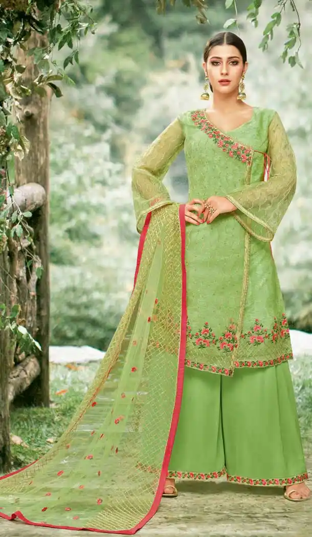 Light Green Color Tissue with Inner Rasel Net Pakistani Dresses - 396647826
