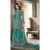 Pakistani Style Designer Green Color Net Sharara Kameez - 397047885