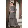 Pakistani Style Designer Grey Color Net Palazzo Kameez - 397047890