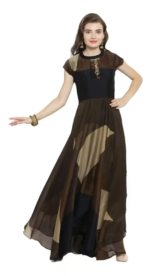Long Designer Georgette Pakistani Readymade Coffee Kurti - 397147893