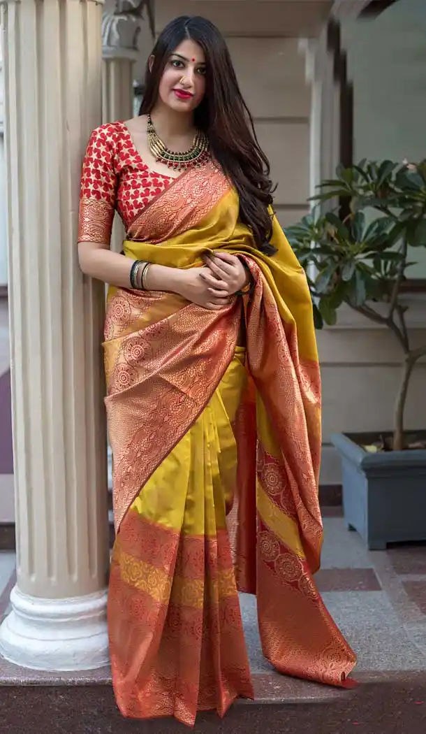 Women Designer Barnabas Silk Yellow Color Saree Blouse - 397447920