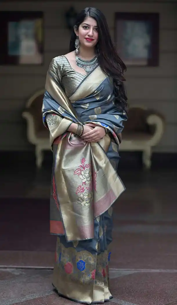 Women Designer Barnabas Silk Aqua Blue Color Saree Blouse - 397447922