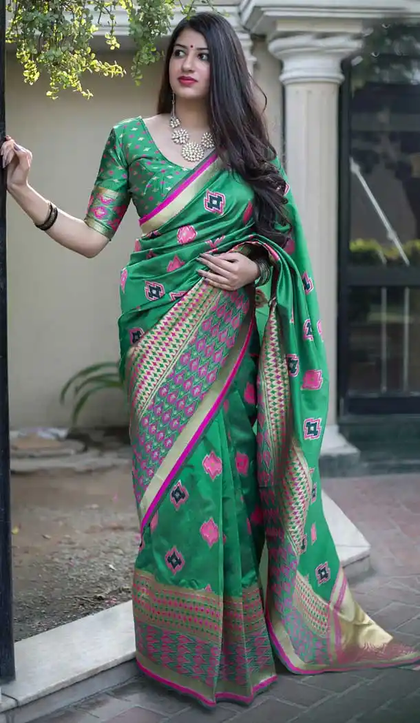 Women Designer Barnabas Silk Green Color Saree Blouse - 397447923