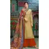 Golden Color Chanderi Cotton Printed Casual Wear Palazzo Suit - 400348257
