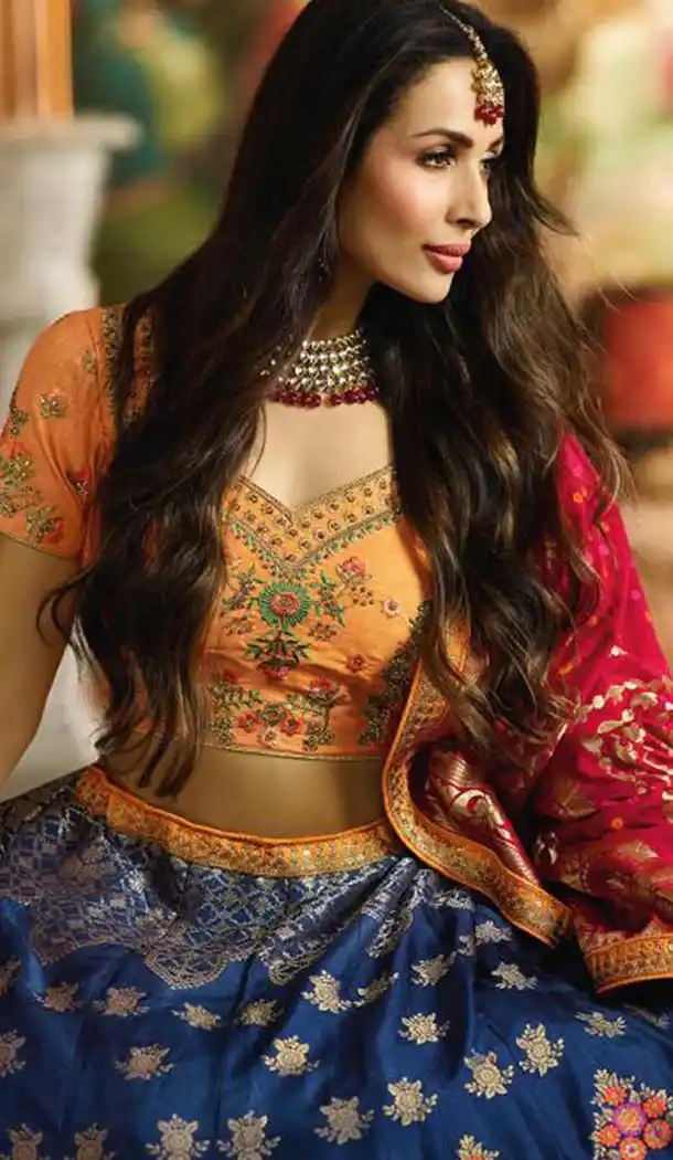 Malaika Arora Khan Wedding Banarasi Silk Lehenga Choli in Orange Color - 394747640