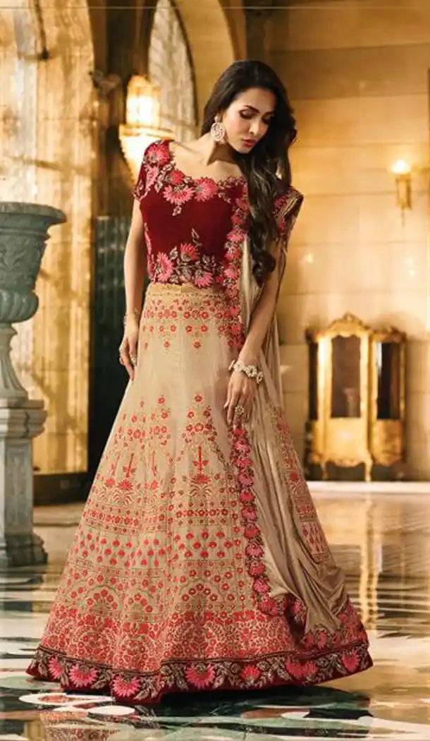 Malaika Arora Khan Wedding Silk Lehenga Choli in Brown Color - 394747642