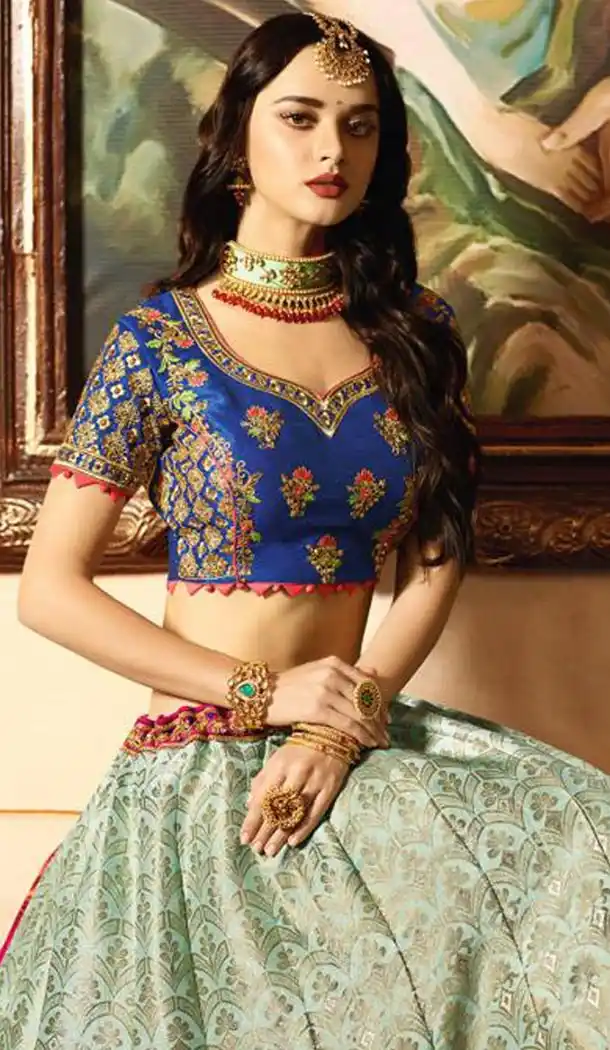 Navy Blue Color Banarasi Silk Designer Wedding Lehenga Choli For Women - 394747645