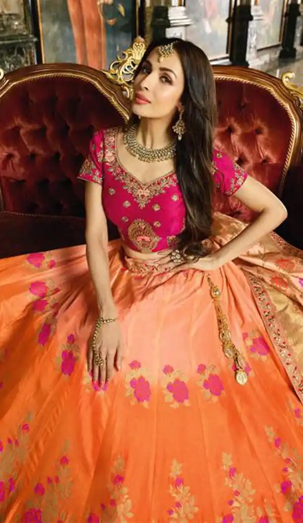 Malaika Arora Khan Wedding Banarasi Silk Lehenga Choli in Pink Color - 394747646