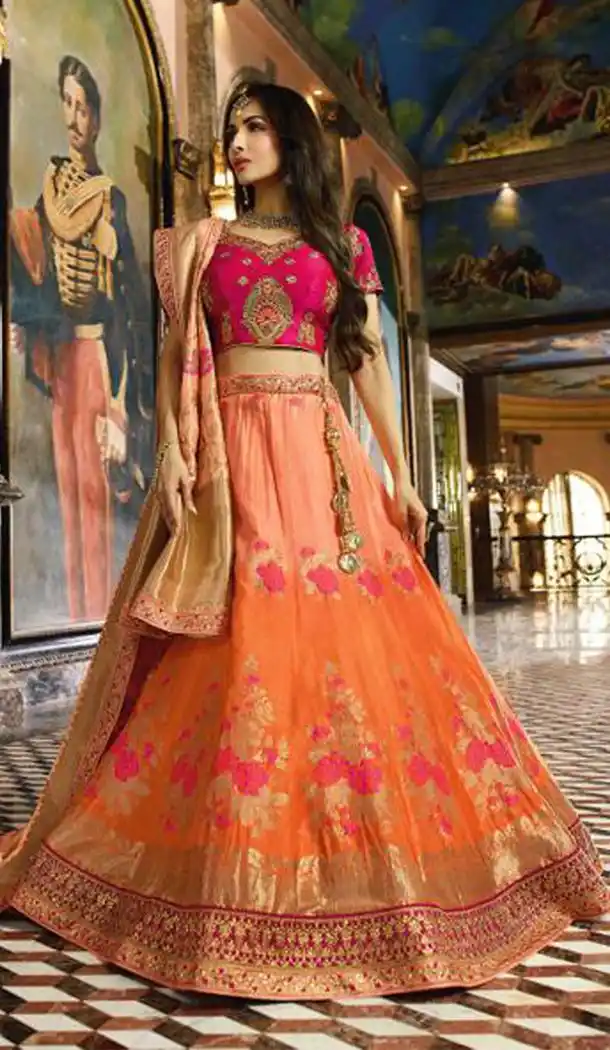 Malaika Arora Khan Wedding Banarasi Silk Lehenga Choli in Pink Color - 394747646