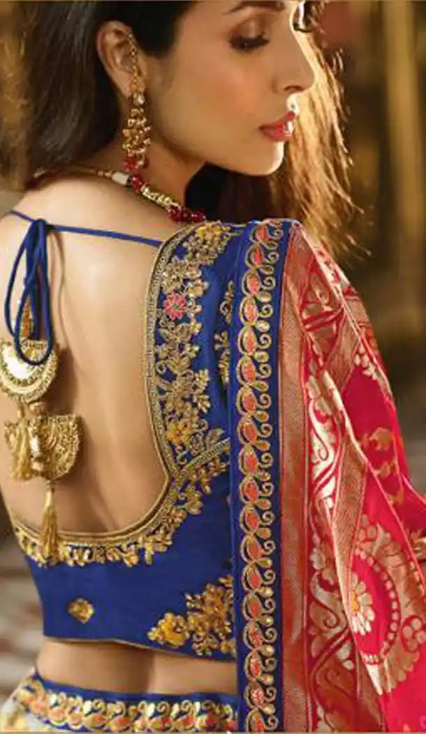 Malaika Arora Khan Wedding Banarasi Silk Lehenga Choli in Navy Blue Color - 394747648
