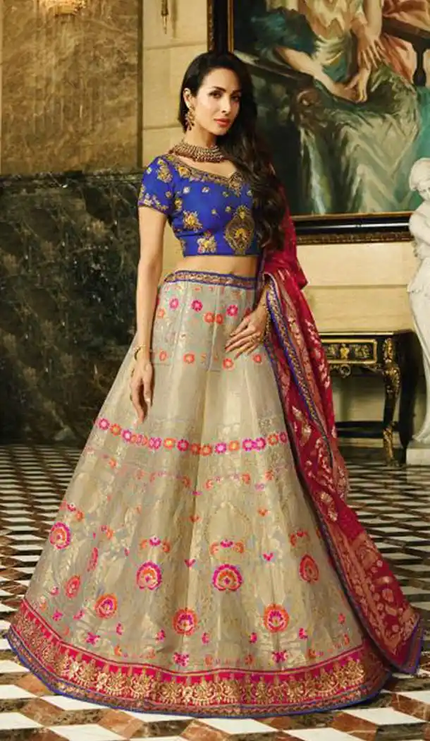 Malaika Arora Khan Wedding Banarasi Silk Lehenga Choli in Navy Blue Color - 394747648