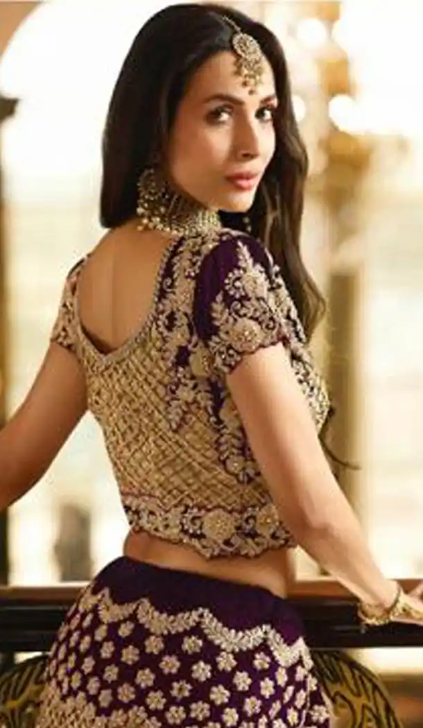 Malaika Arora Khan Wedding Banarasi Silk Lehenga Choli in Violet Color - 394747650
