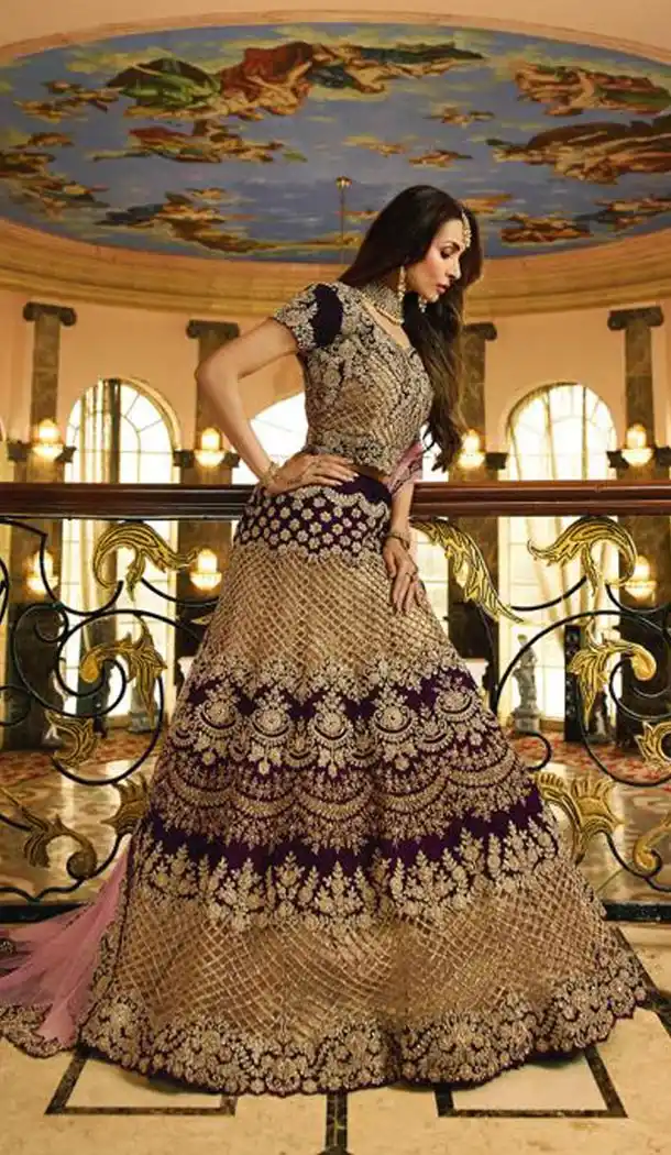 Malaika Arora Khan Wedding Banarasi Silk Lehenga Choli in Violet Color - 394747650
