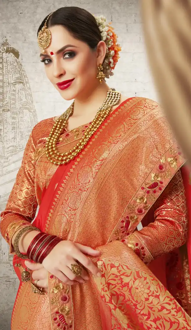 Women Red Color Silk Keral Trediotnal Wear Sarees Blouse - 400248247